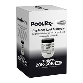 PoolRX Booster Black bottle front view highlighting the mineral formula for algae control.