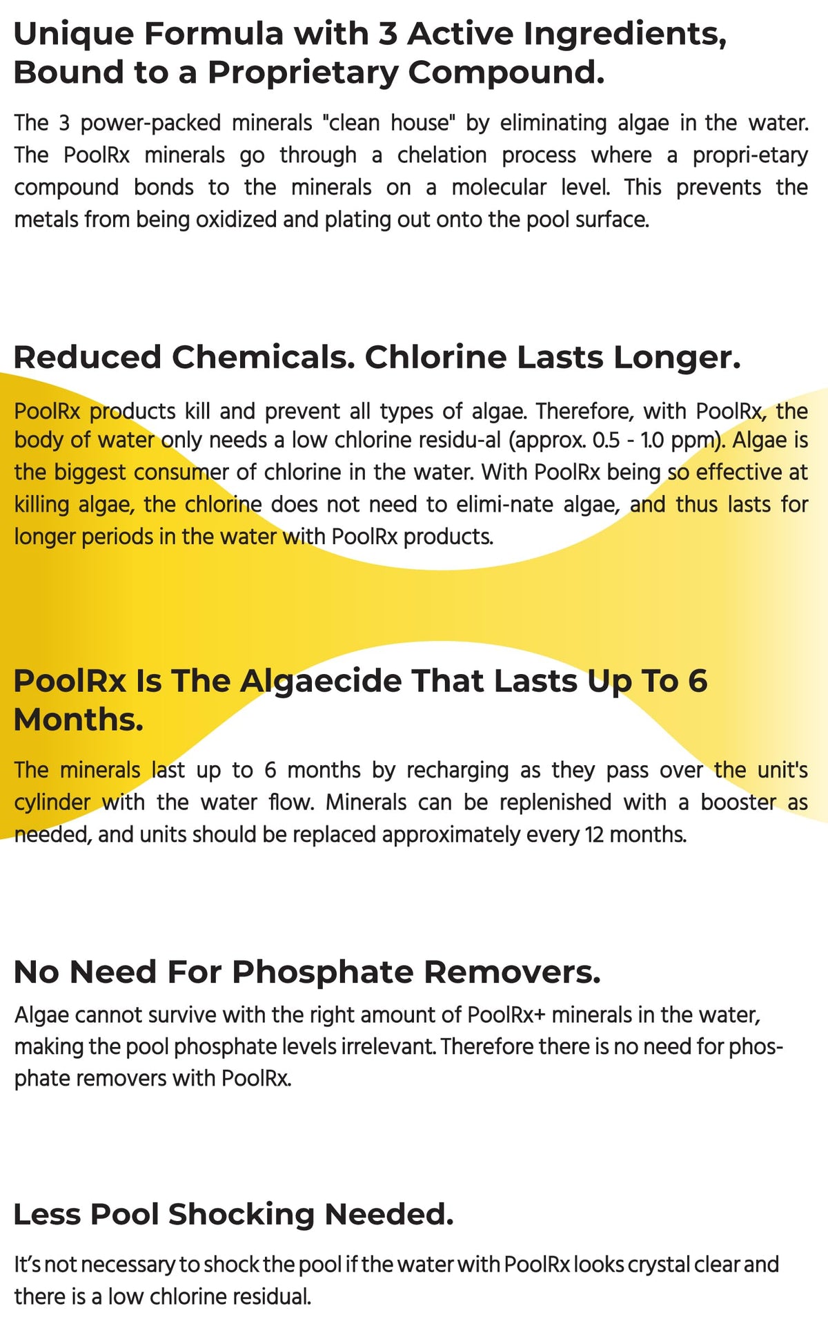 PoolRX Booster Black bottle pour-action demonstrates easy dosing for pool maintenance.