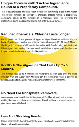 PoolRX Booster Black bottle pour-action demonstrates easy dosing for pool maintenance.