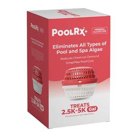 PoolRx+ bottle front view showing mineral algaecide for algae control.
