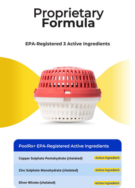 PoolRx+ bottle side view highlighting easy at-home pool maintenance.