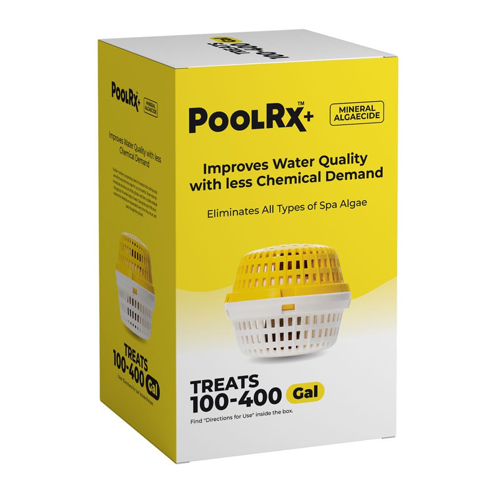 Pool RX+ spa algaecide unit (yellow) for powerful algae control in 100–400 gal spas.