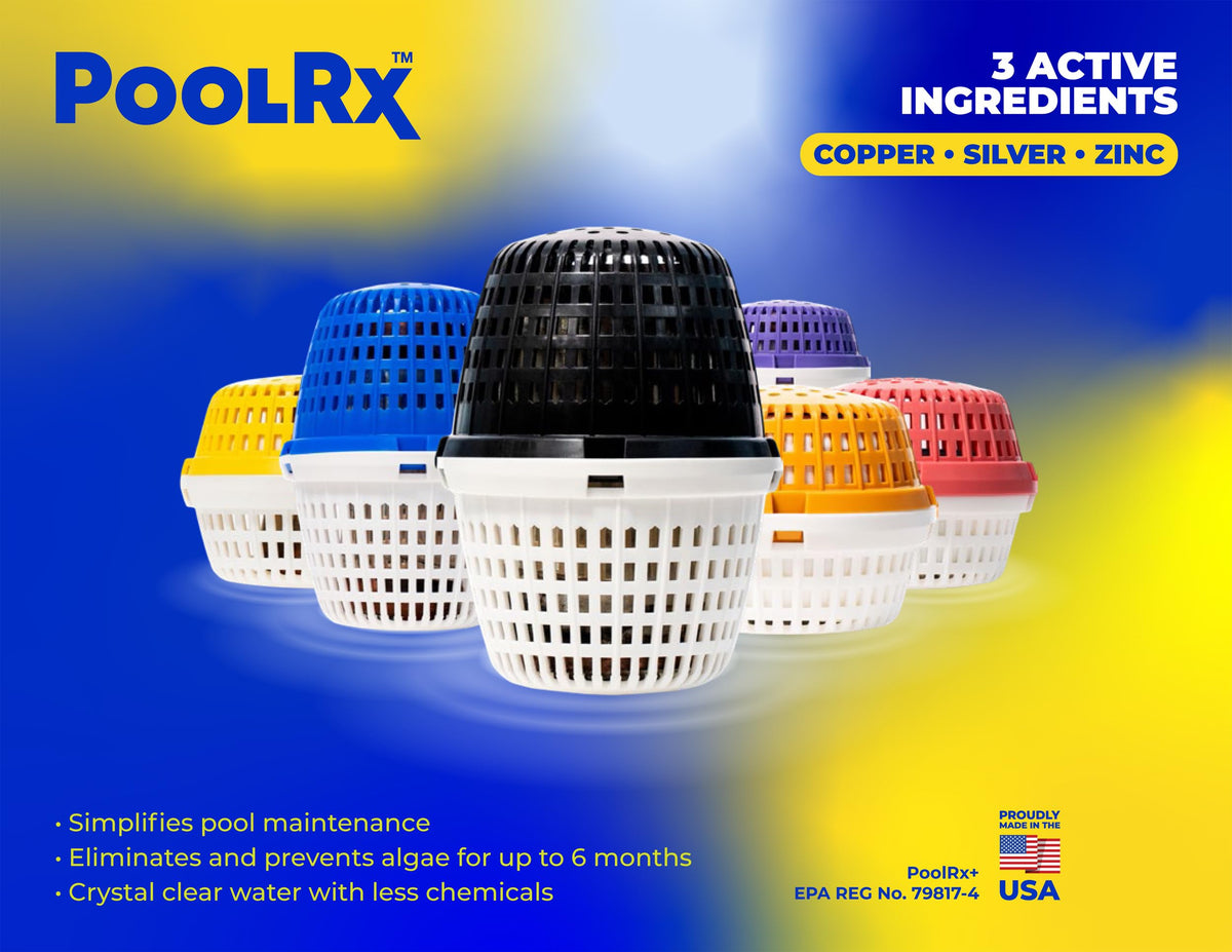 PoolRX+ installation and care guide card included with the unit.