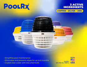 PoolRX+ installation and care guide card included with the unit.