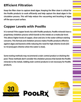 PoolRX+ label close-up highlighting directions and active ingredients.