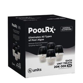 PoolRX four-pack box for 20k–30k gallon pools, supports algae control.