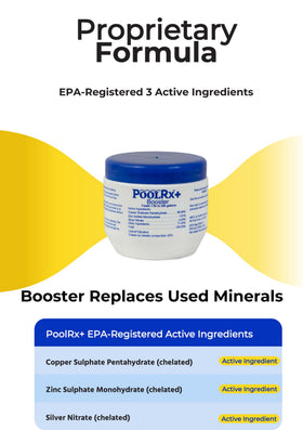 Pool RX+ Booster Blue bottle cap for easy dosing.