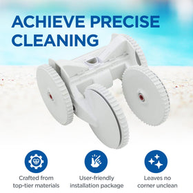 Poolvergnuegen 4-wheel suction system delivers thorough coverage for every pool corner.