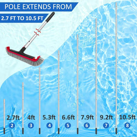 Poolvio 10ft adjustable aluminum pole extends reach for hard-to-access pool areas.