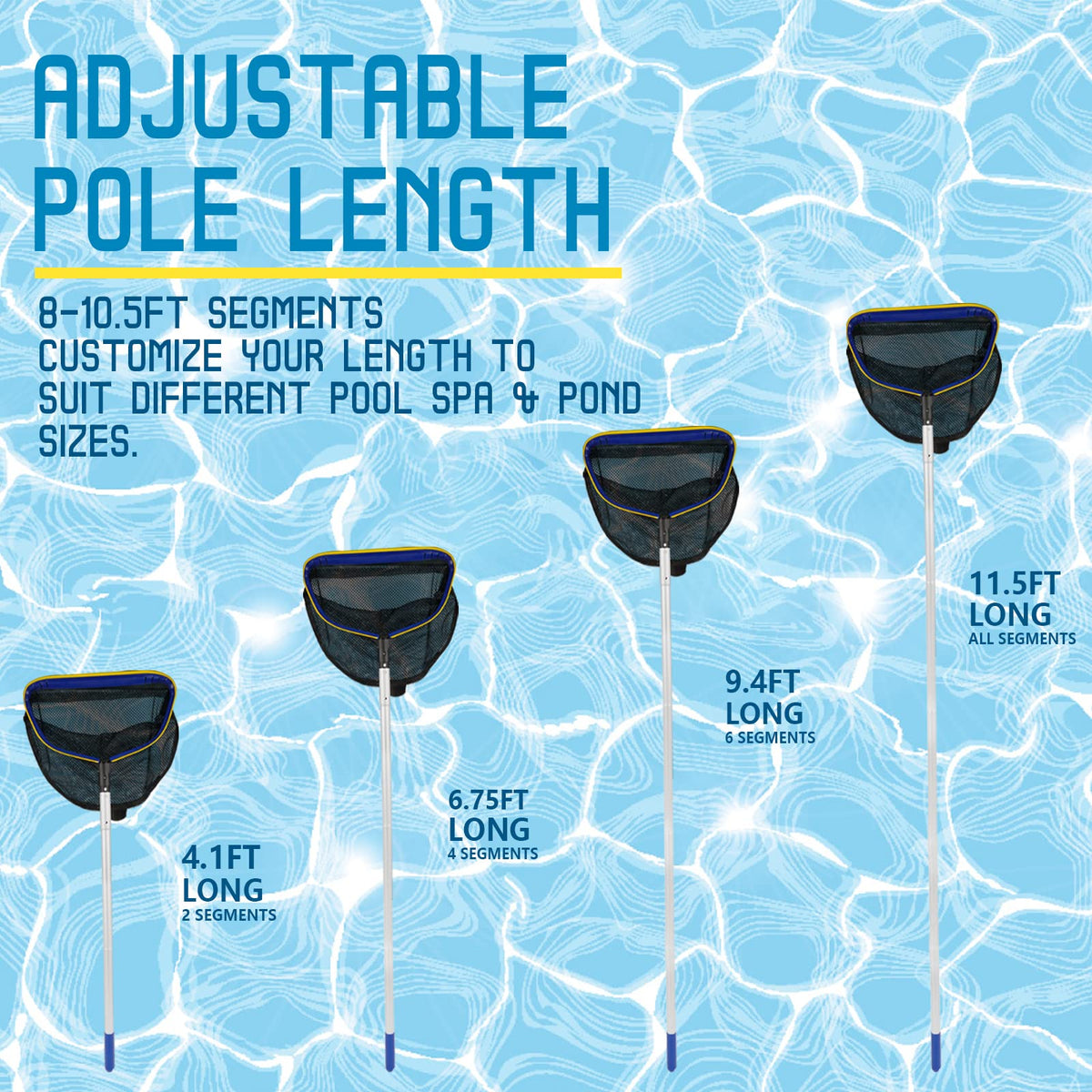 Poolvio adjustable pole from 3ft to 10ft enables reach