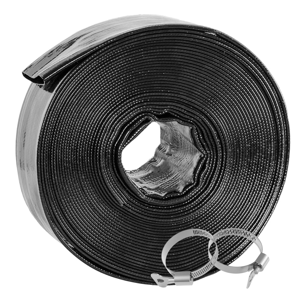 Poolvio backwash hose coiled for storage; heavy-duty 1-1/2 inch, 100 ft.