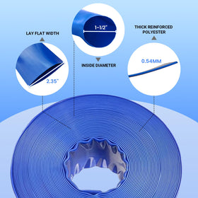 Poolvio backwash hose shows leak-proof construction and flexible lay-flat design.