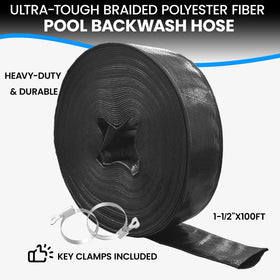 Poolvio backwash hose with stainless steel clamps for secure connections.