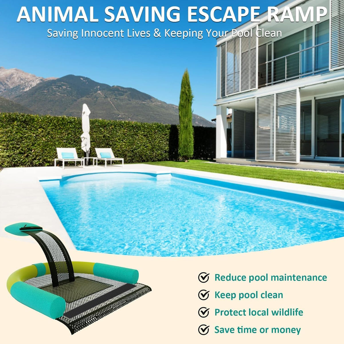 Poolvio bright color enhances visibility for critter rescues near water