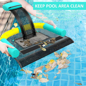 Poolvio built-in debris net catches leaves and debris on the surface
