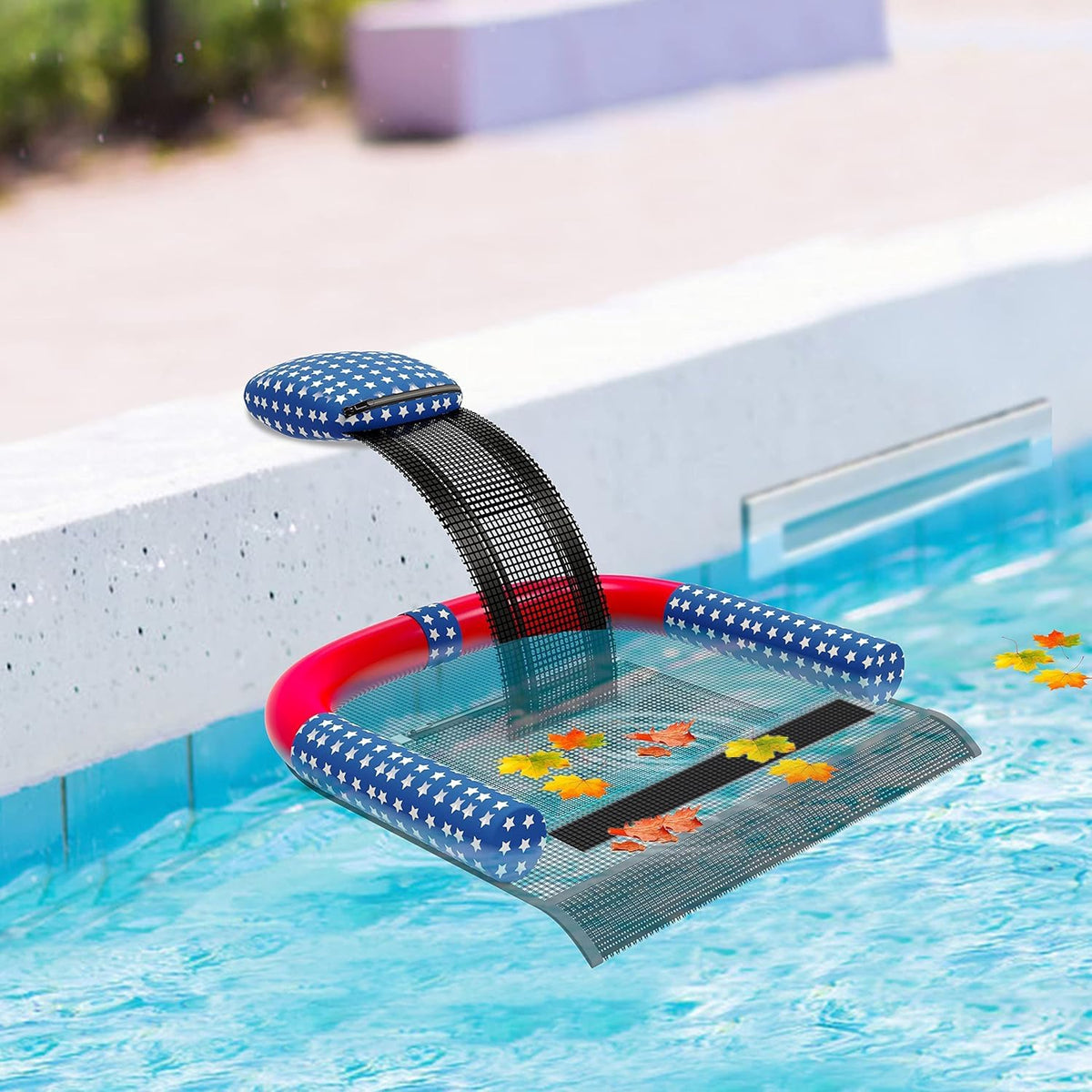 Poolvio easy-installation no-inflation ramp ready beside pool.