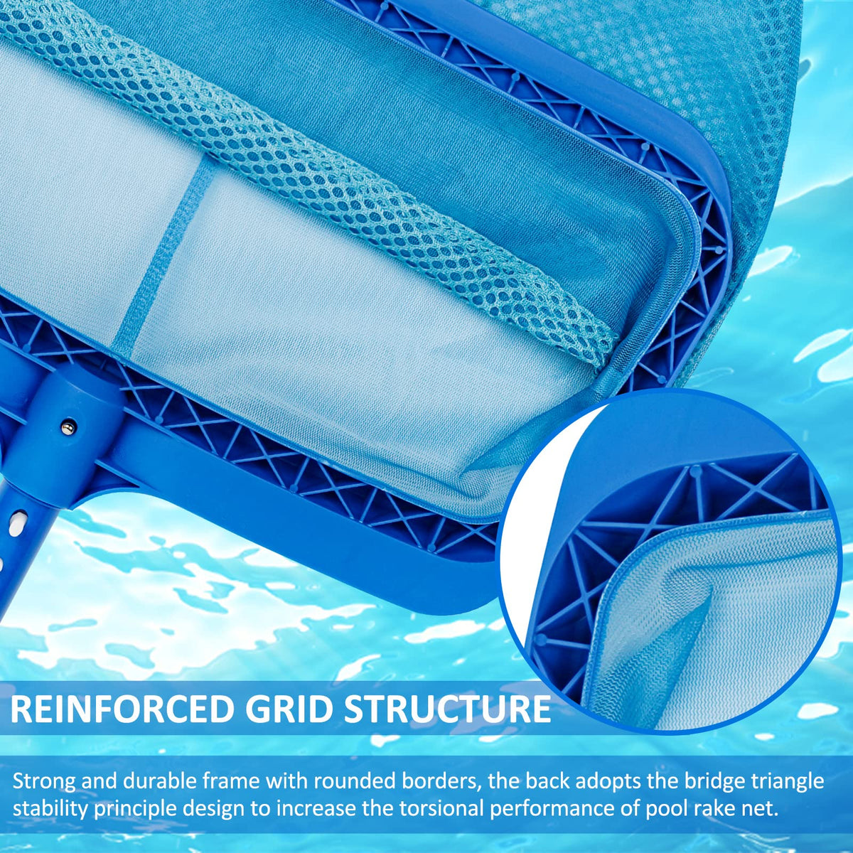 Poolvio large-capacity net holds more debris per pass.