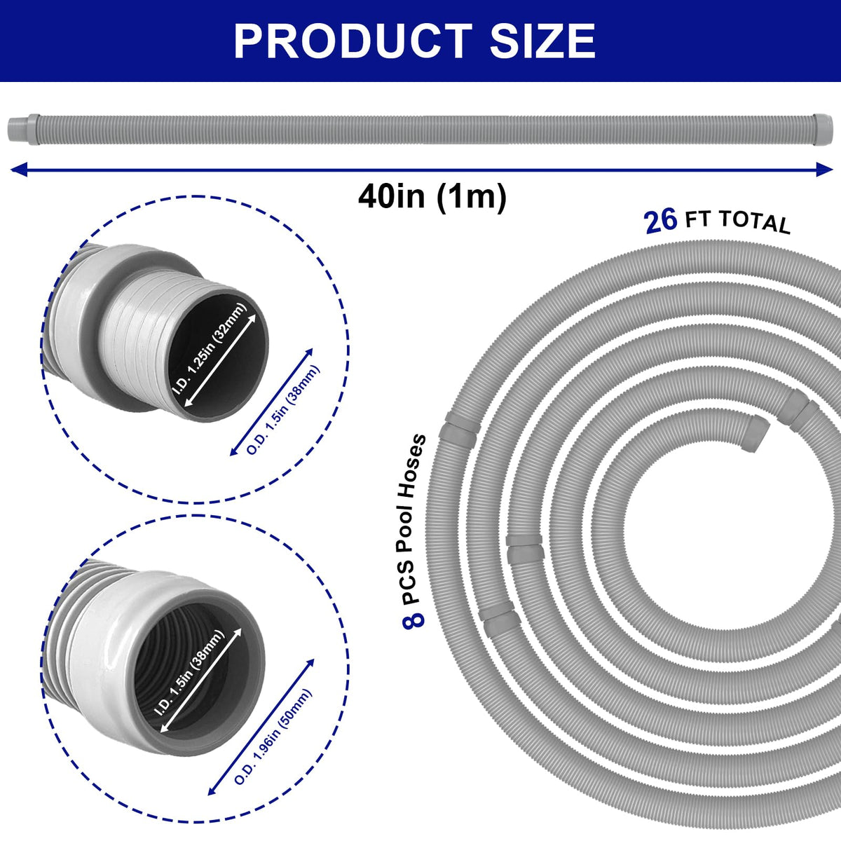 Poolvio hose segments let you customize length up to 26 feet.