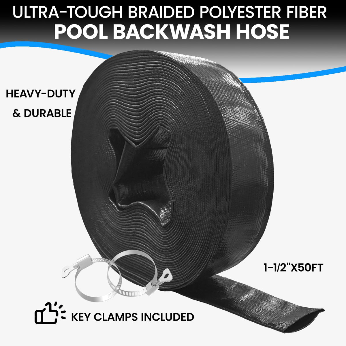 Poolvio lay-flat hose demonstrates sturdy construction for versatile outdoor drainage tasks.