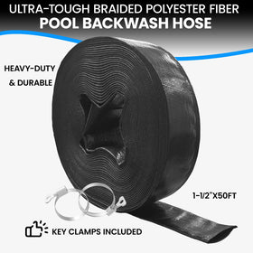 Poolvio lay-flat hose demonstrates sturdy construction for versatile outdoor drainage tasks.