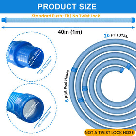 Poolvio hose with universal one-and-half-inch cuffs connects to most cleaners