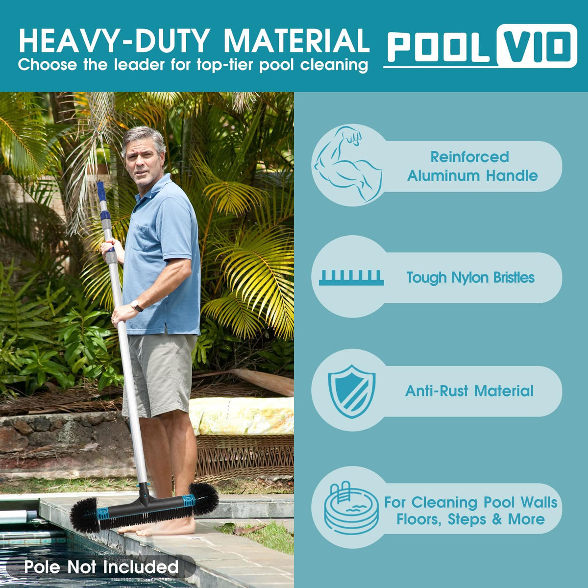 Poolvio compatible with standard 1-1/4 inch telescopic poles.