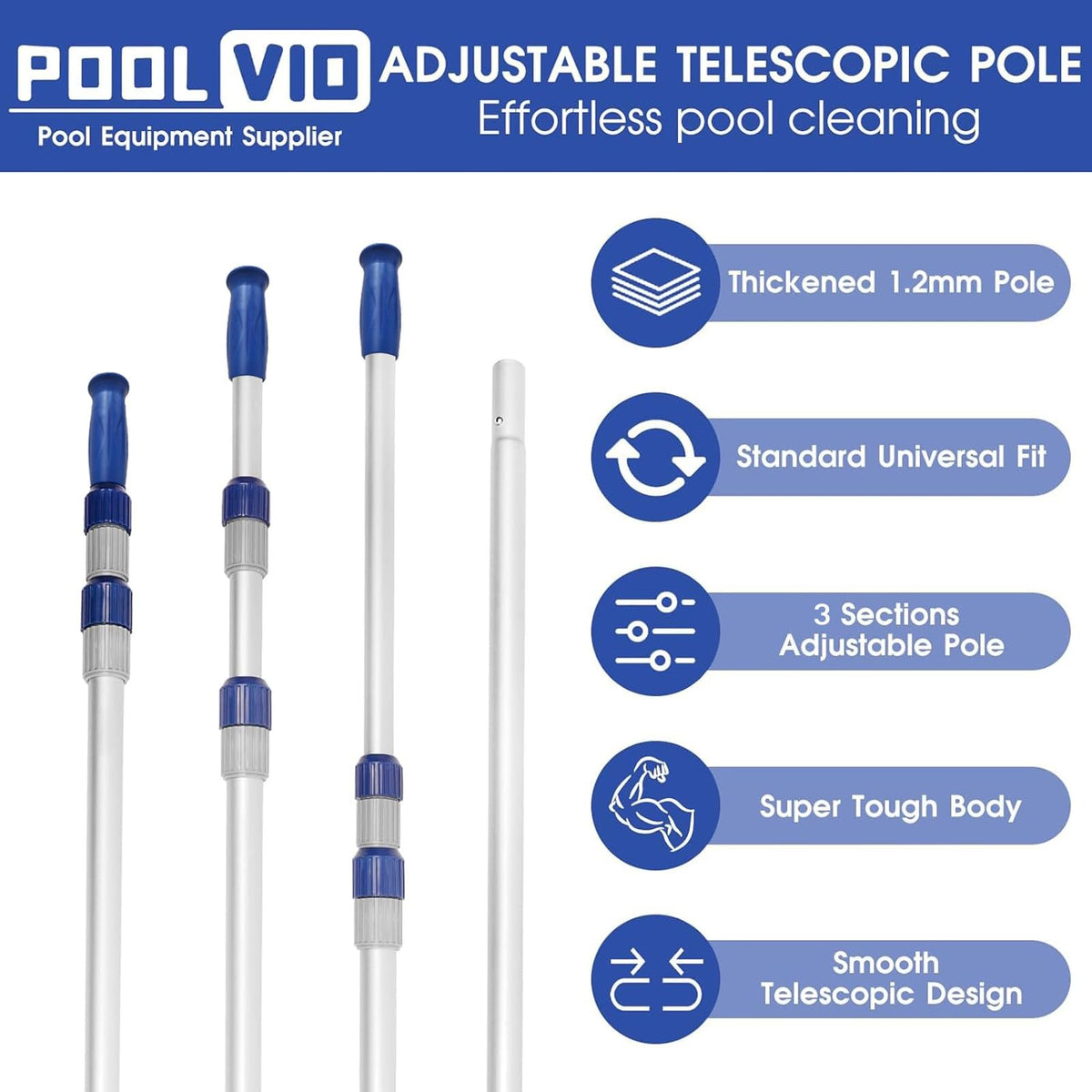 Poolvio rubber-coated grip and lock for comfortable, steady cleaning.