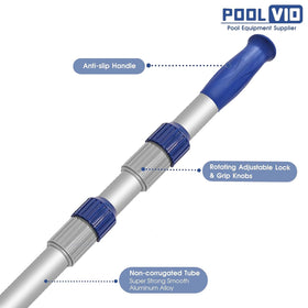 Poolvio rust-proof aluminum body resists corrosion during pool care.