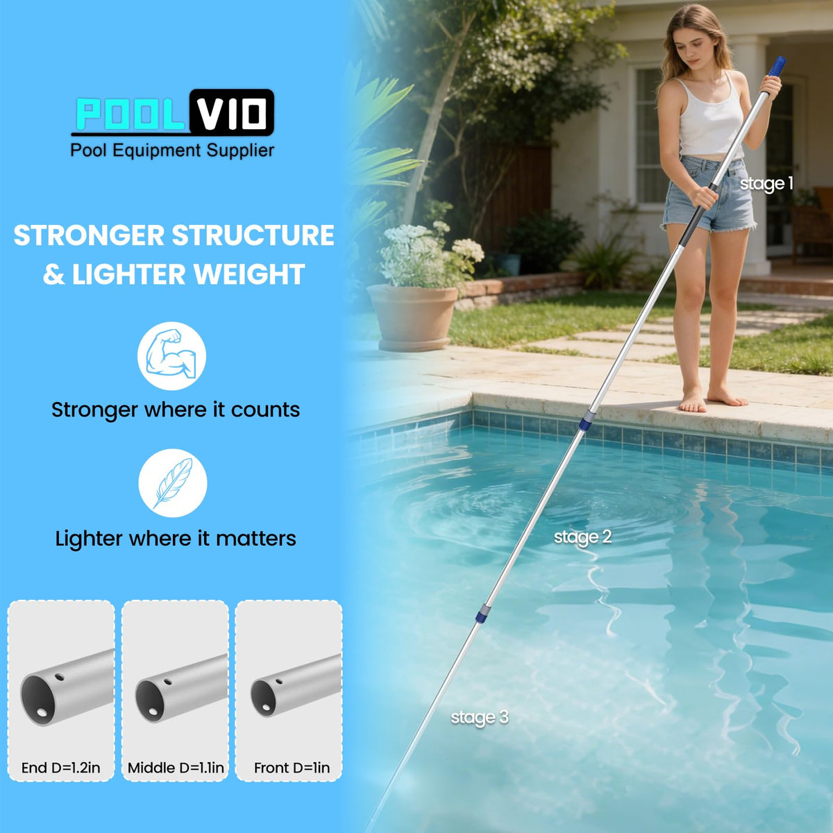 Poolvio rust-proof aluminum alloy construction ensures lightweight strength.