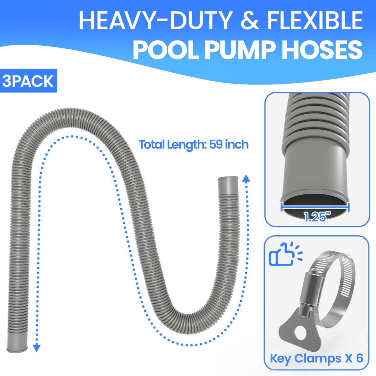 Poolvio metal thumb clamps for secure connections.