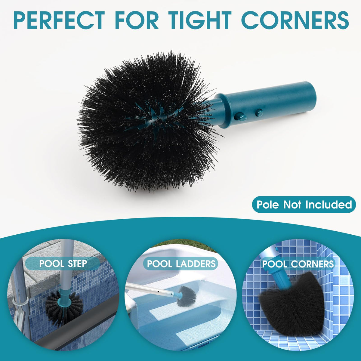 Poolvio brush cleans walls, floors, and steps efficiently.