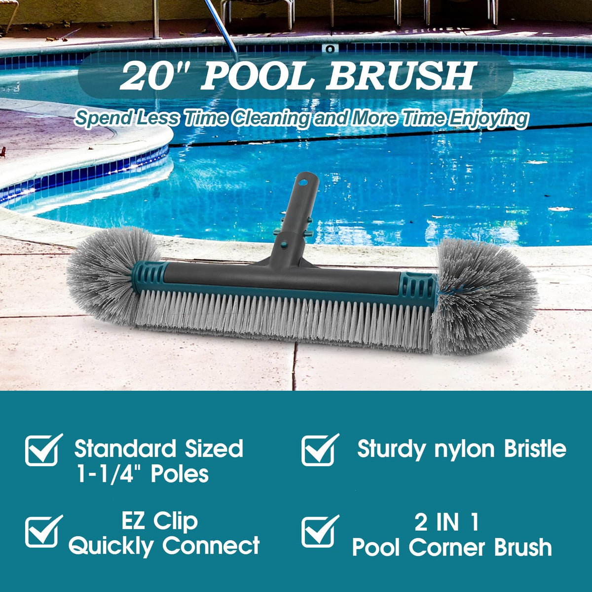 PoolWhale 13-inch straight wall brush targets vertical surfaces precisely.