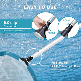 POOLWHALE 14in pollen net in use with pole demonstrates extended reach.