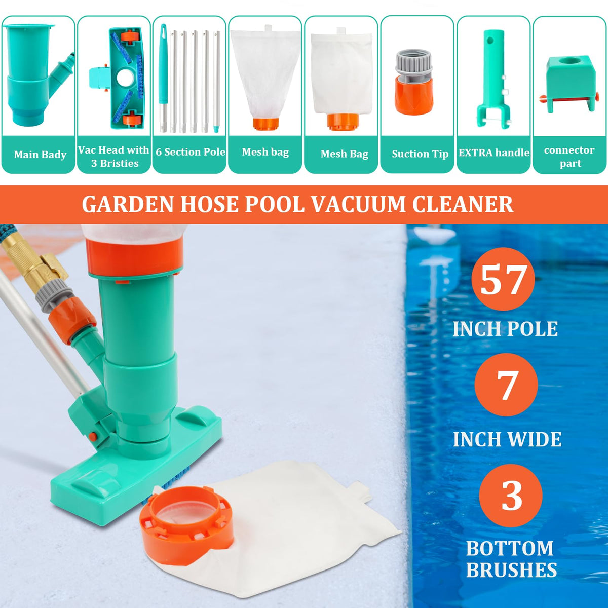 PoolWhale six-section telescopic pole extends reach for thorough cleaning