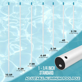POOLWHALE adjustable pole extended from 2.7 to 10.5 feet for reach