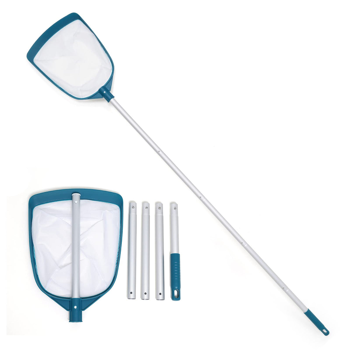 POOLWHALE leaf skimmer with adjustable pole for versatile pool cleaning.