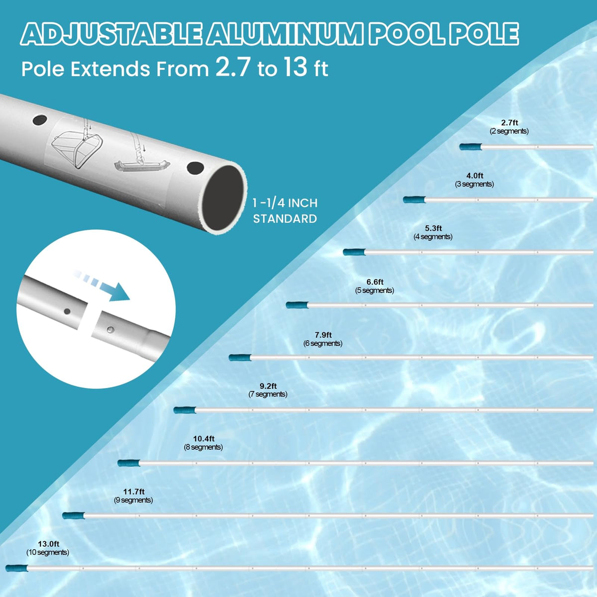 POOLWHALE aluminum skimmer net, 17.5-inch opening for debris pickup
