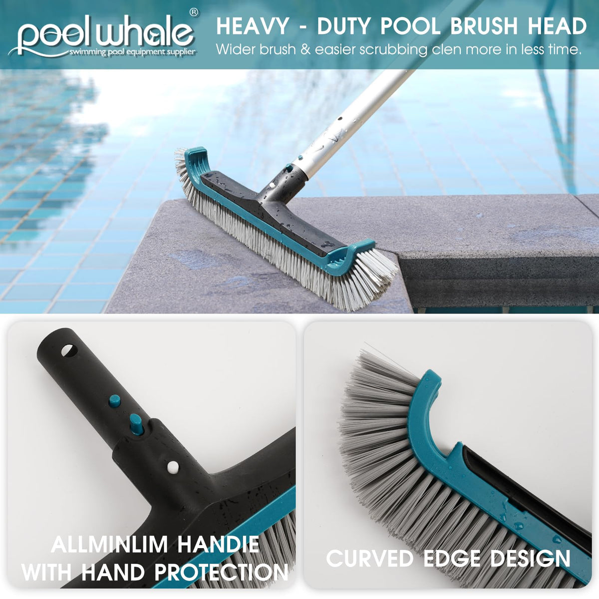 POOLWHALE angled 45-degree handle positions for comfortable brushing