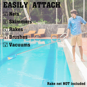 POOLWHALE compatible with skimmer nets, brushes, and vacuums for versatile cleaning.