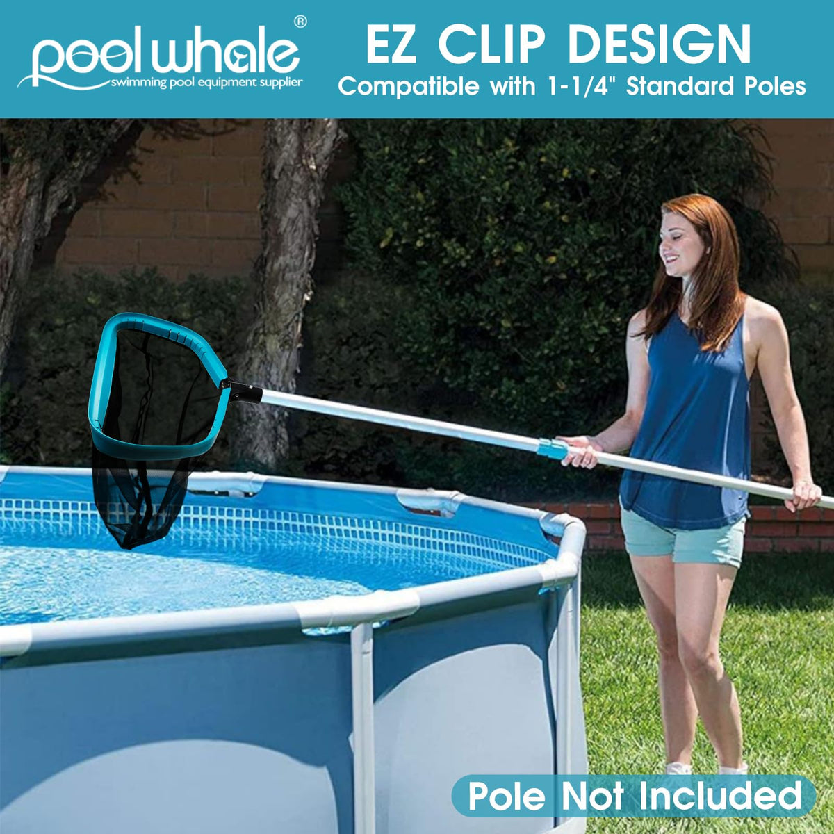 POOLWHALE deep mesh pocket holds more debris before dumping.