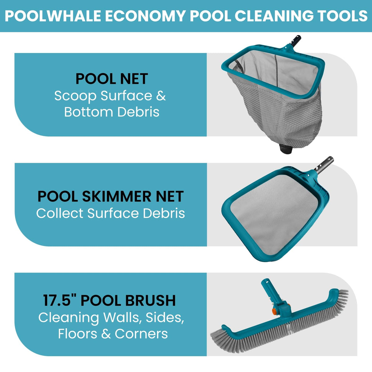 POOLWHALE Economy rotatable-brush-head cleans walls from any angle