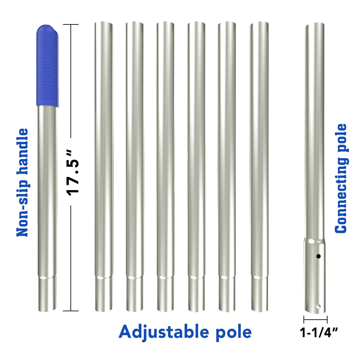 POOLWHALE eight-piece adjustable design allows tailored pole length.
