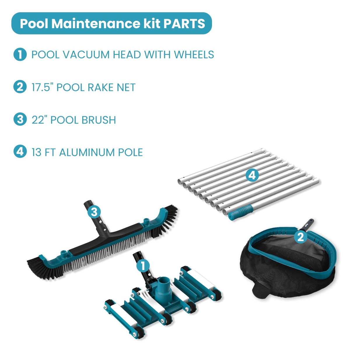 POOLWHALE extendable pole with 13 ft reach for deep-clean efficiency