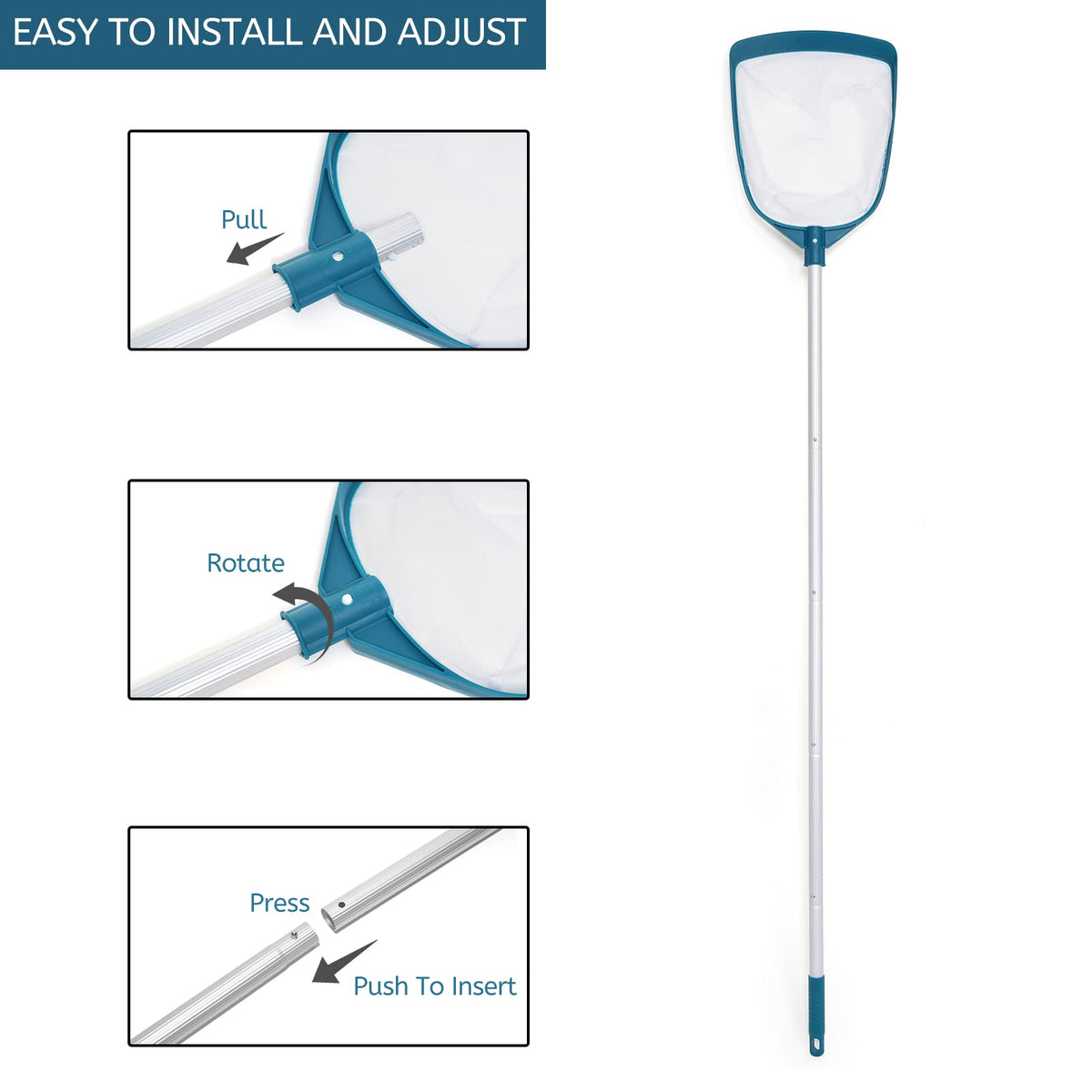 POOLWHALE fine mesh net traps tiny debris without scratching.