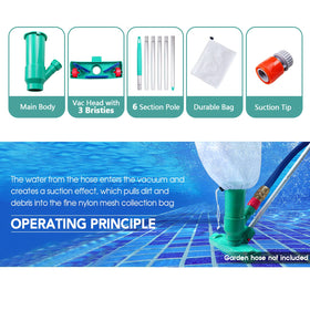 POOLWHALE connects to standard garden hose for suction