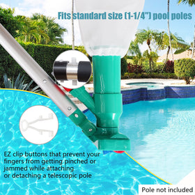 Poolwhale inflatable pool and spa vacuum for quick debris pickup.