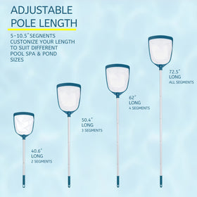 POOLWHALE extended pole reach for hard-to-reach pool corners.
