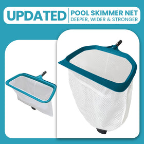 POOLWHALE skimmer net shows easy glide front lip for quick debris pickup.