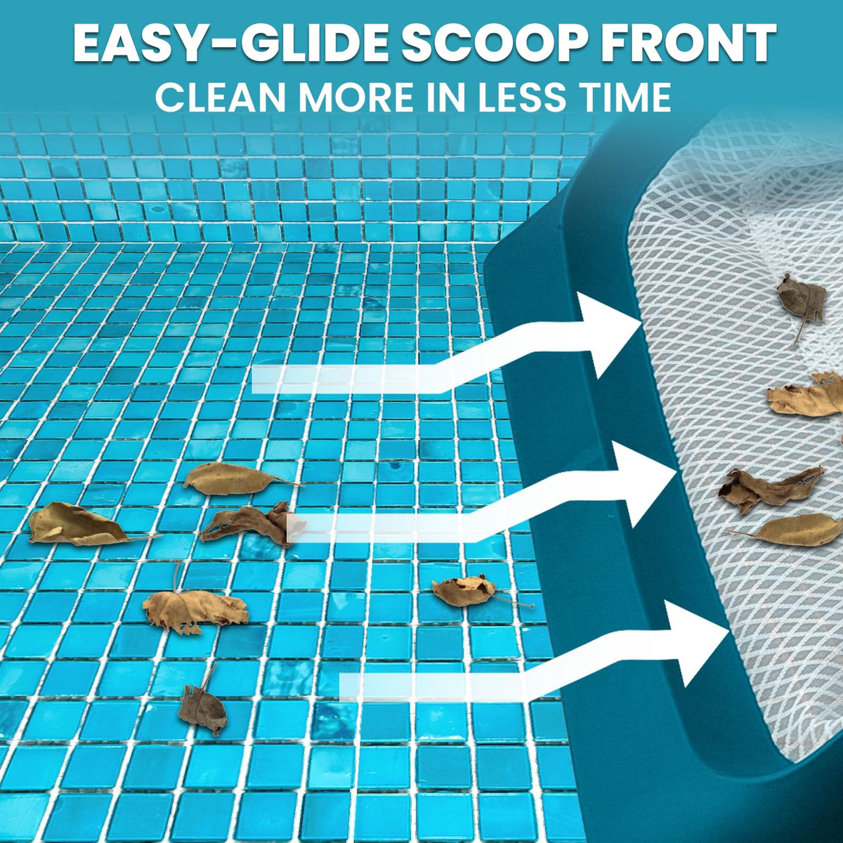 POOLWHALE leaves and insects easily collected from pools, hot tubs, and ponds.