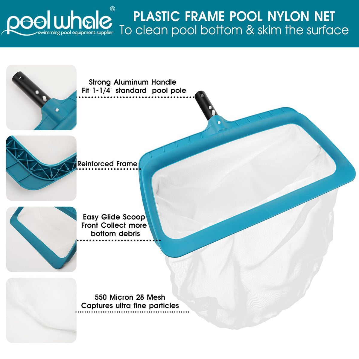 POOLWHALE Lightweight Frame reduces hand fatigue during routine maintenance.